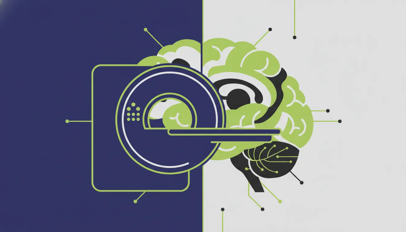 Flat illustration of an MRI scan and brain silhouette