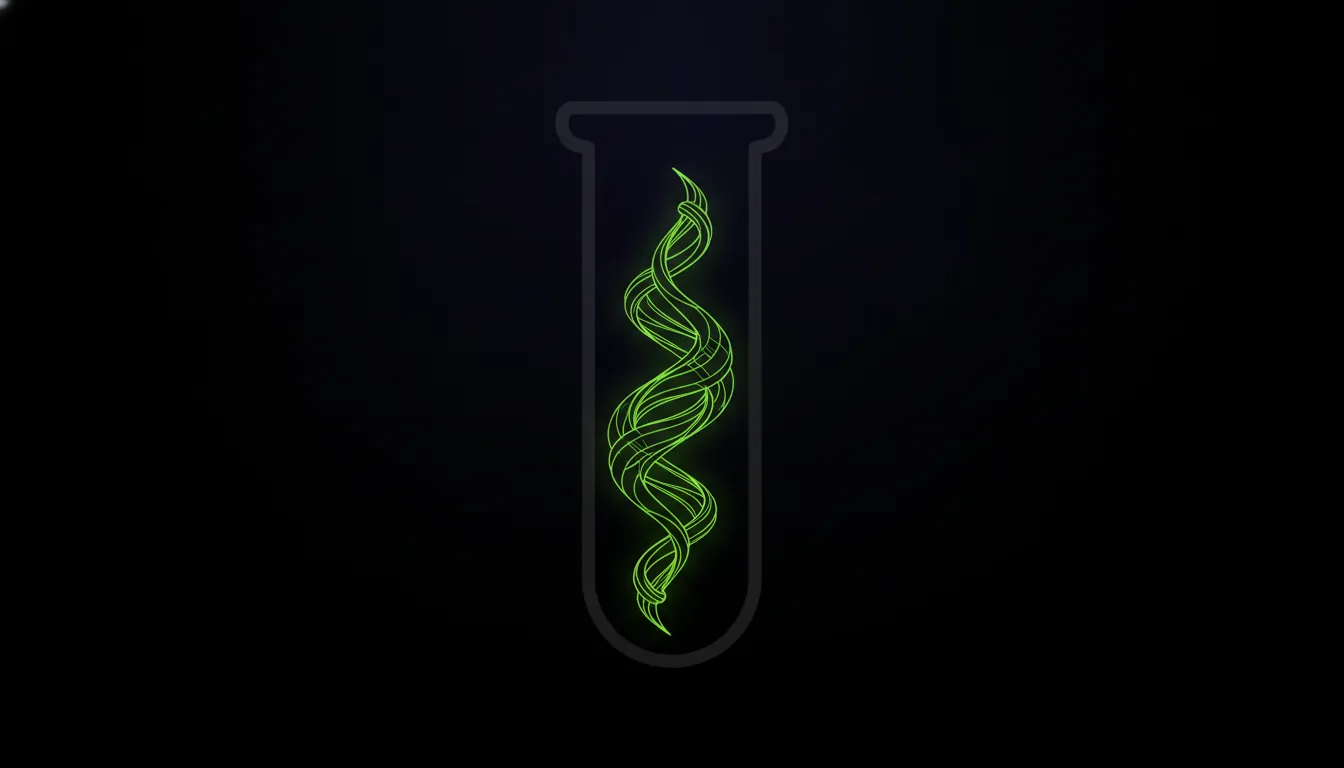 A minimalist representation of a test tube with an aptamer inside, symbolizing molecular diagnostics.
