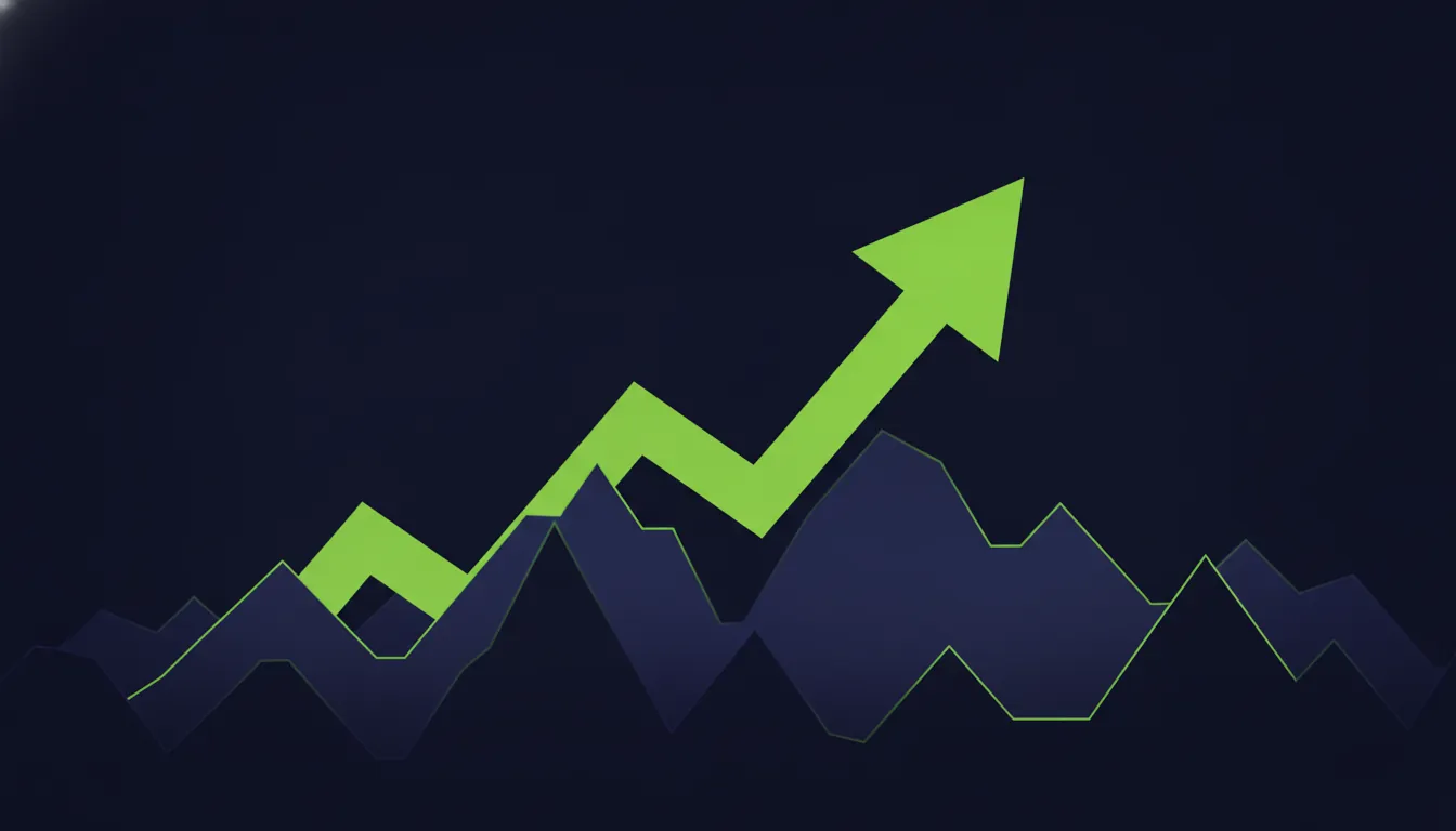 Minimalist illustration of stock growth with an upward arrow and stock chart