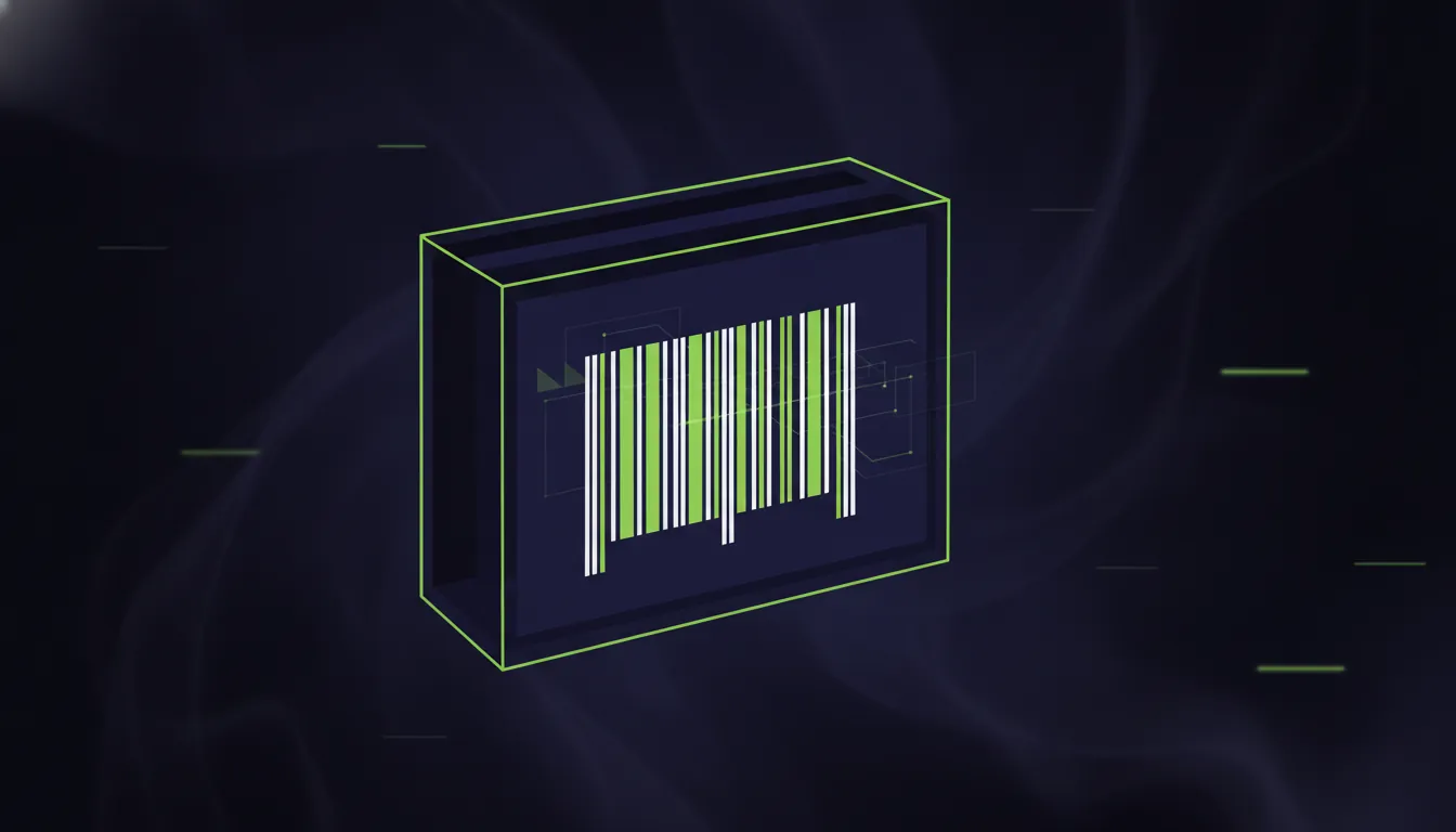 A minimalist illustration of a cardboard box with a barcode, symbolizing pharmaceutical supply chain management.