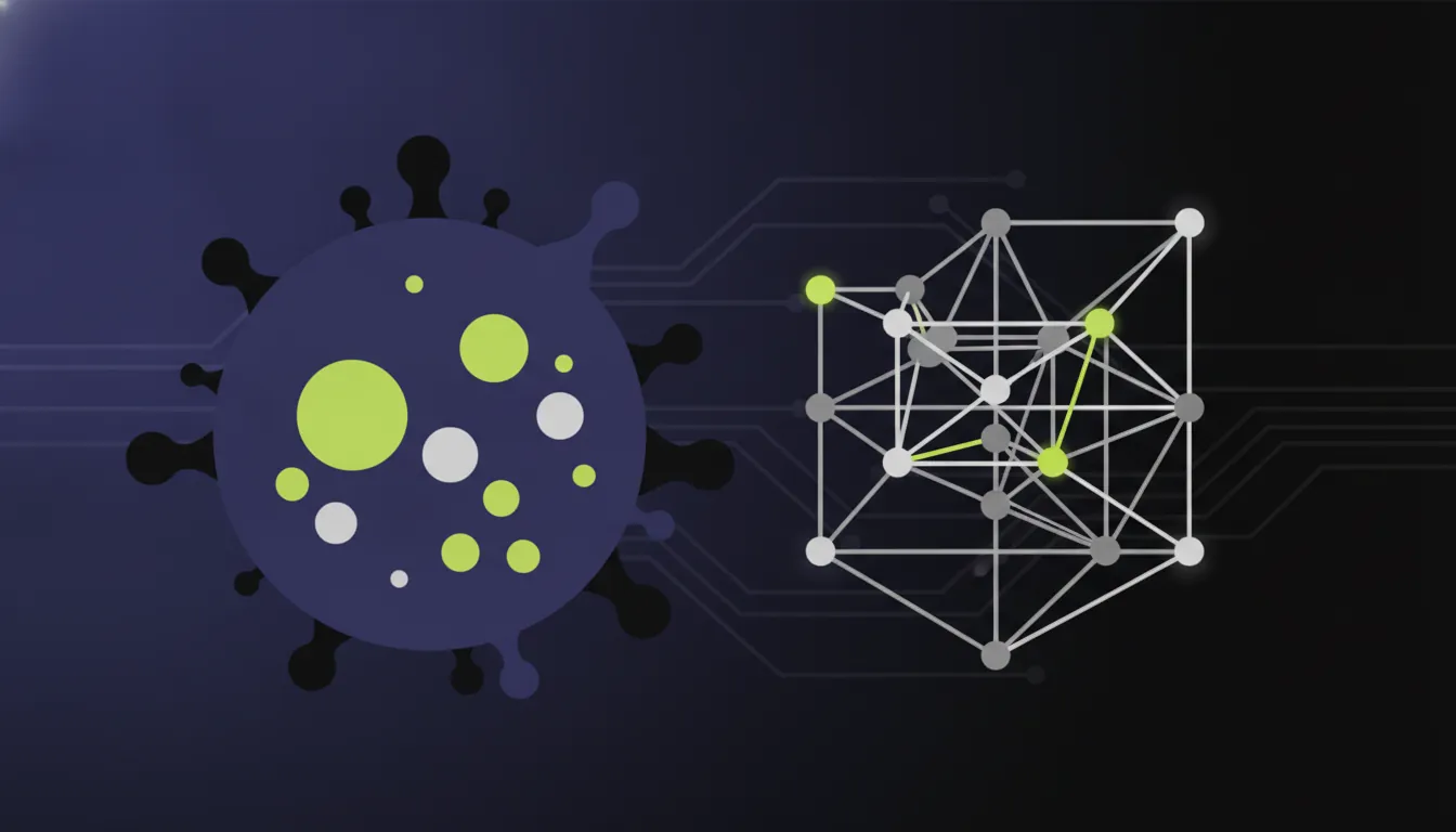 Flat illustration of a cancer cell and in silico model