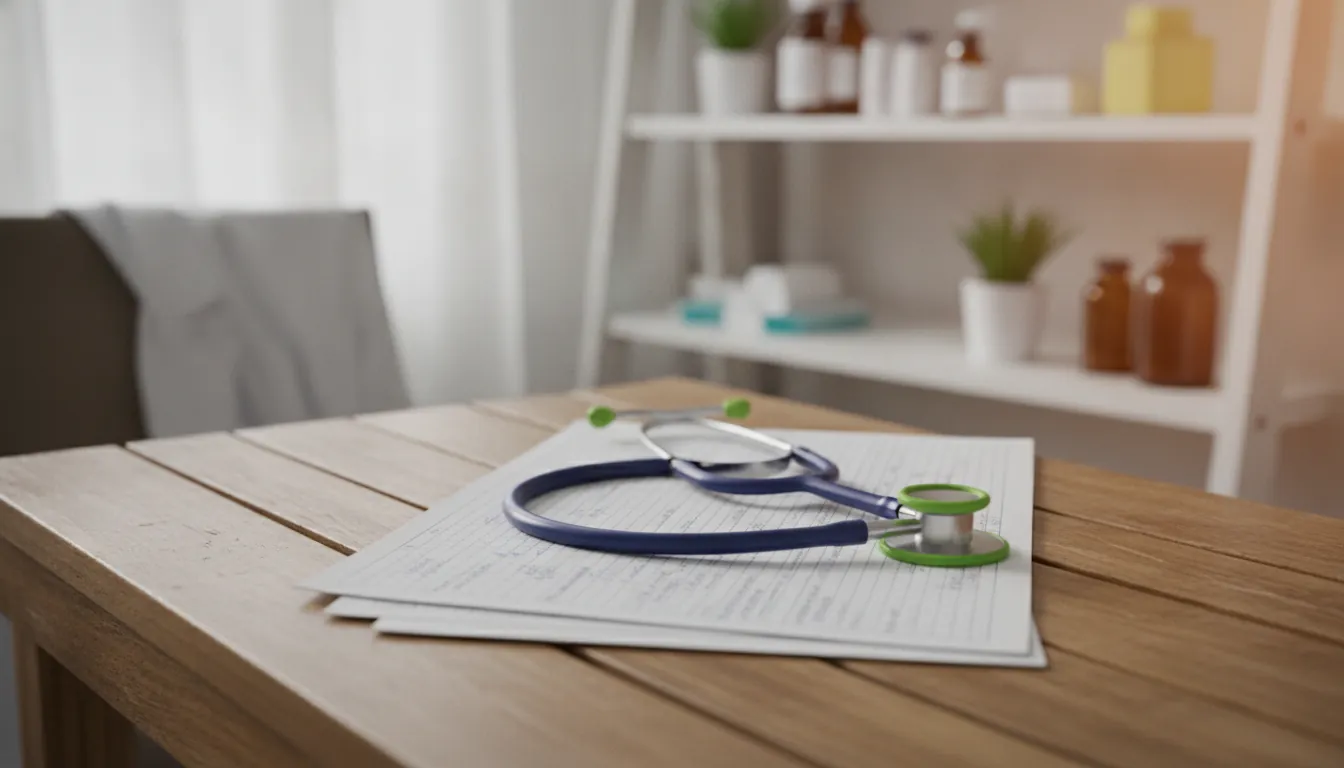 A stethoscope on a medical chart in a clinical setting.
