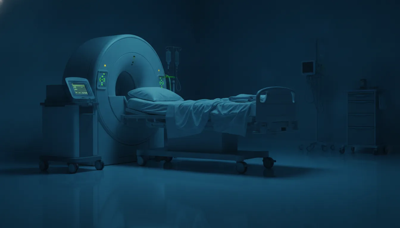 Portable MRI machine in a hospital room