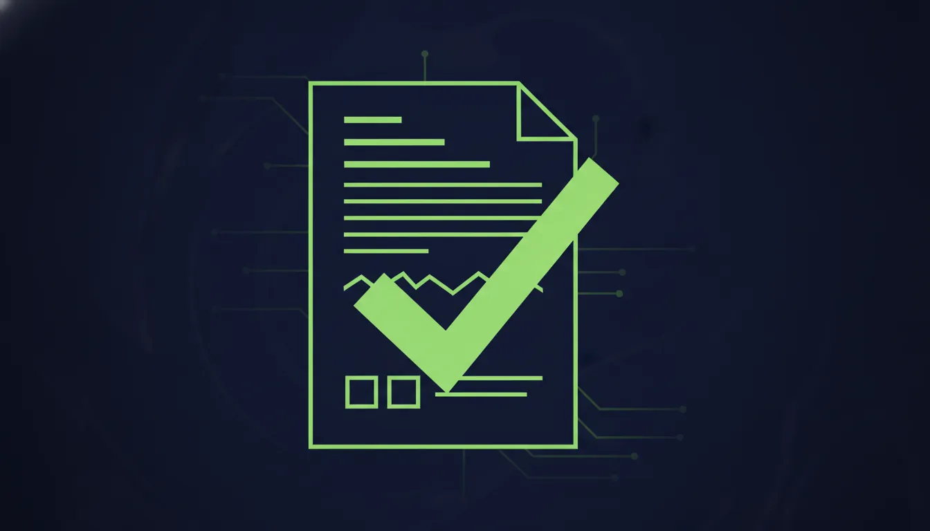 A minimalist illustration of a document with a checkmark, symbolizing regulatory approval in AI.