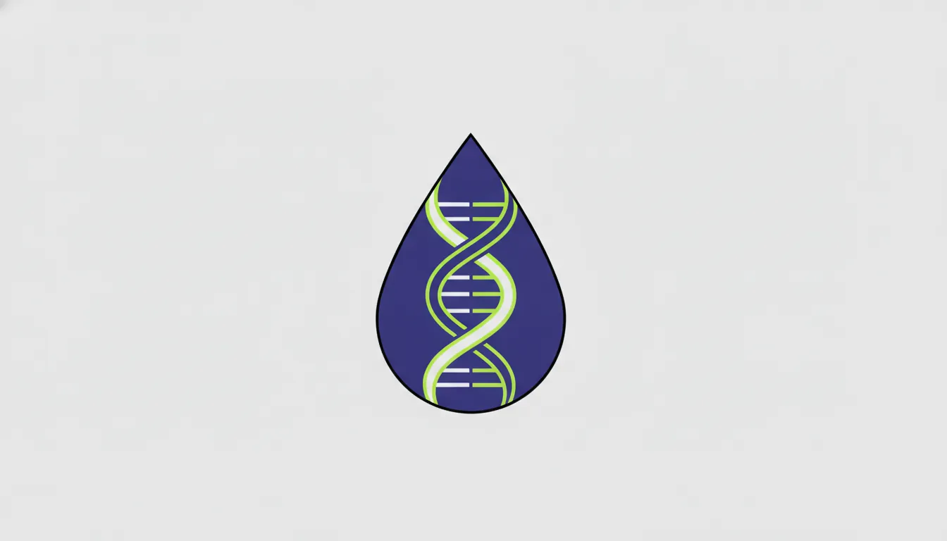 A minimalist illustration of a blood droplet and DNA strand