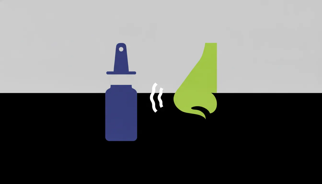 A minimalist illustration of a nasal spray and a nose, symbolizing PTSD treatment.