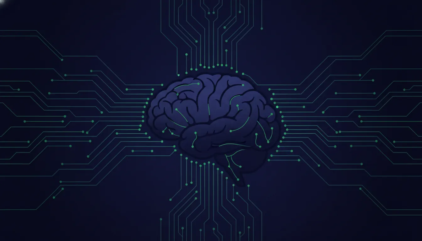 A minimalist illustration of a brain with circuit patterns, representing AI in healthcare.