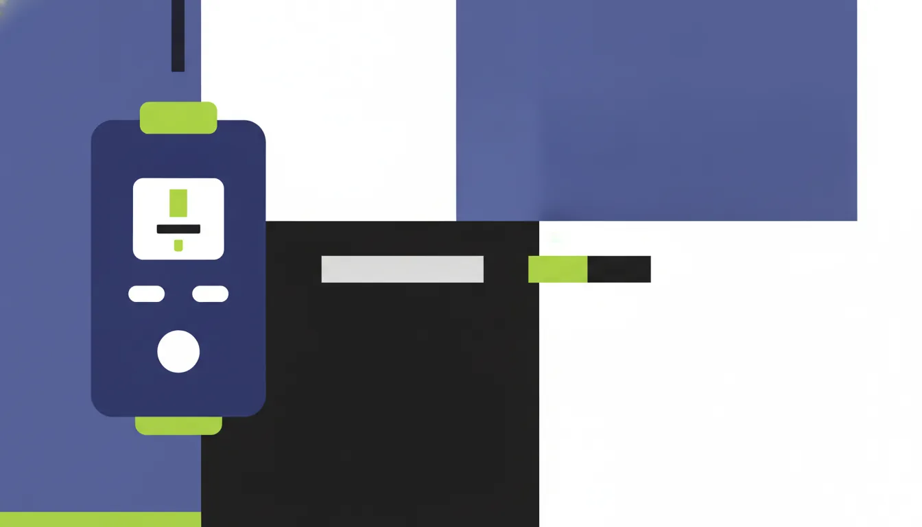 Flat illustration of a portable diagnostic device and test strip on a solid background.