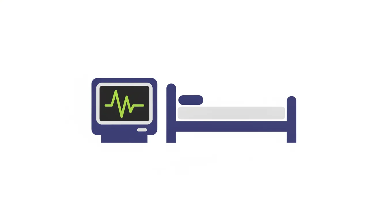 A flat illustration of a bedside monitor and patient bed in a hospital setting.