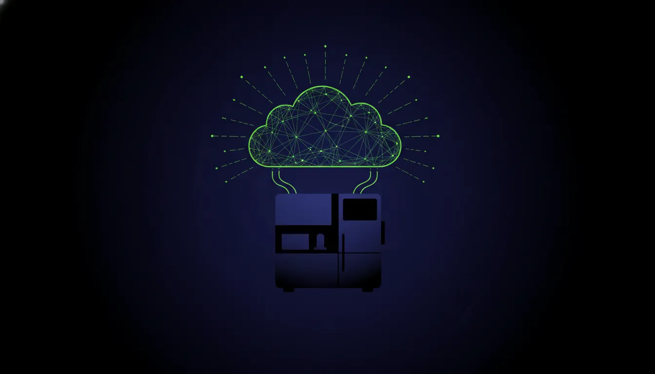 Minimalist illustration of an IVD instrument with cloud connectivity