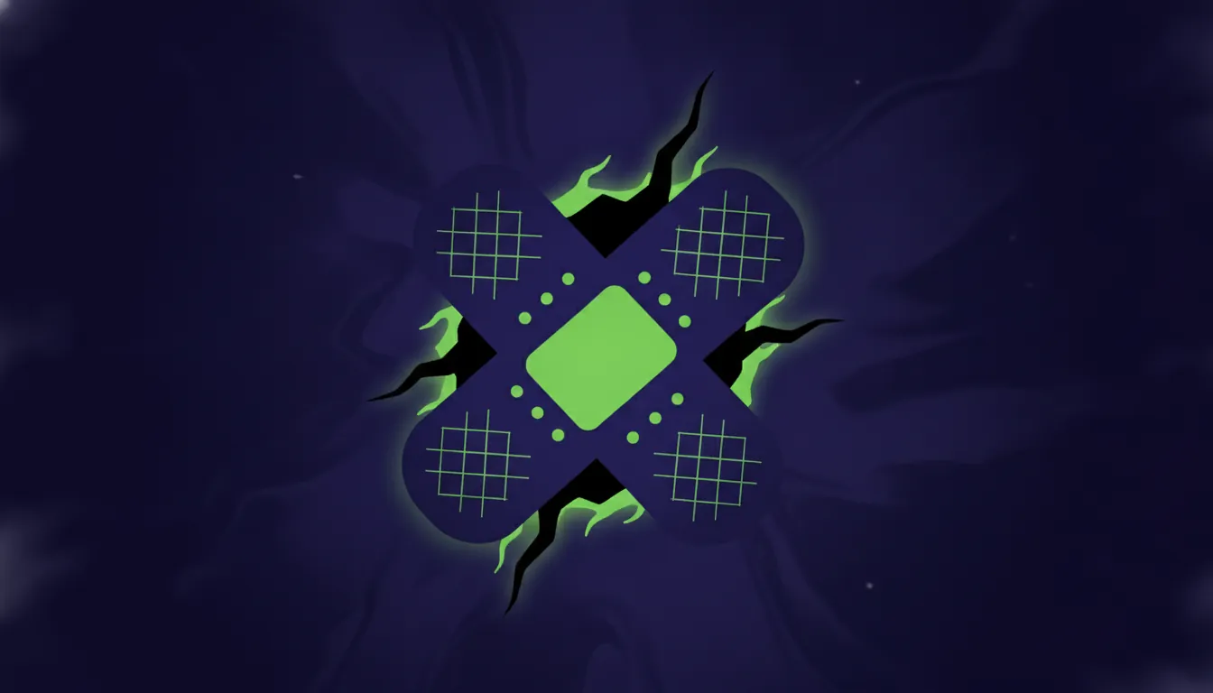 A minimalist illustration of a bandage on a wound in a dark color scheme.