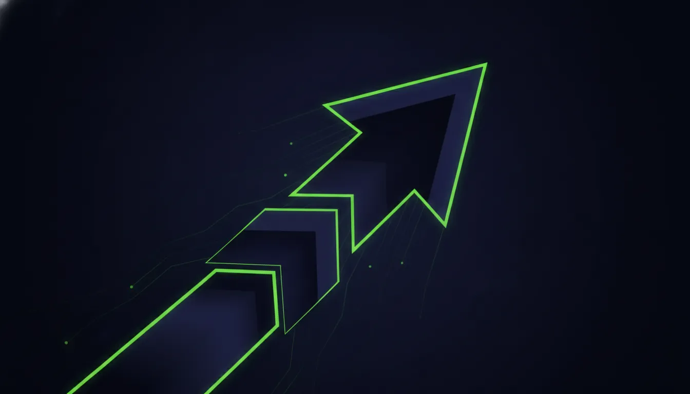 An upward trend arrow representing rising healthcare stocks