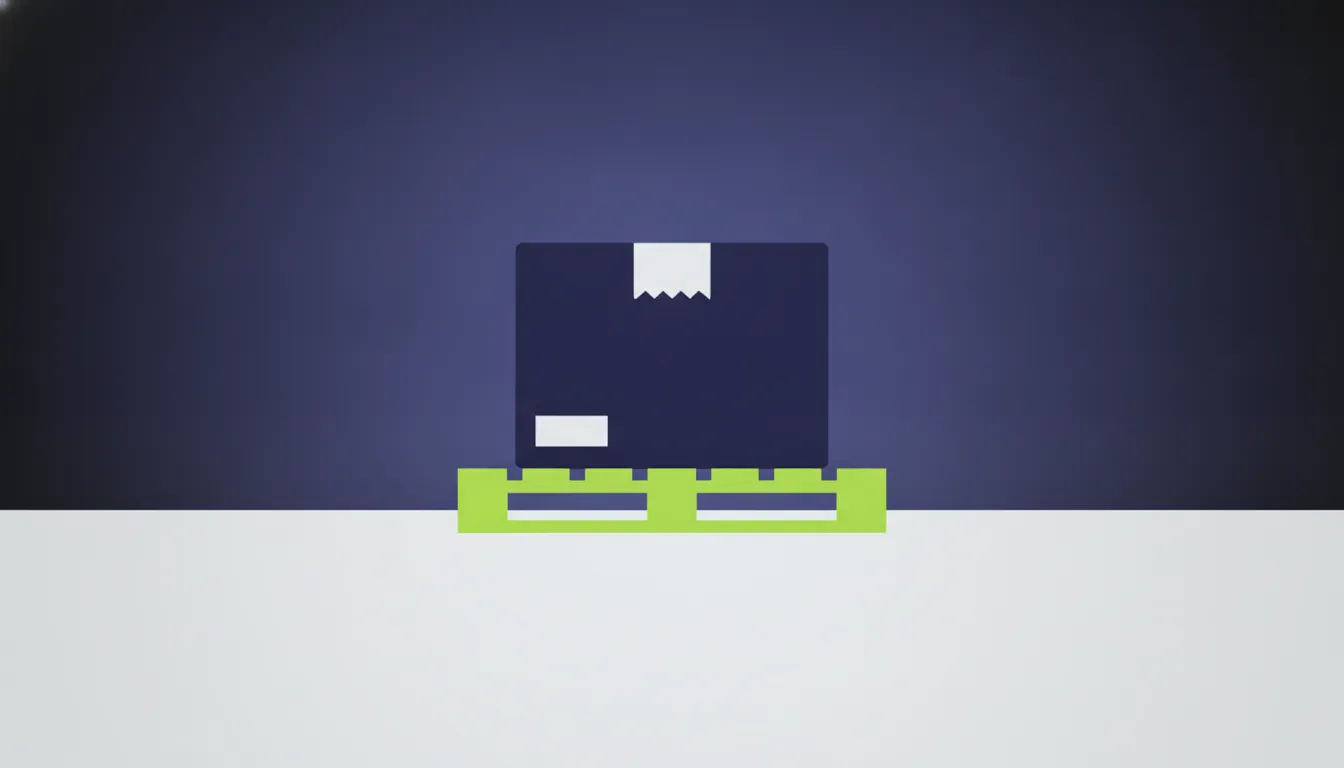 A minimalist illustration of a box and pallet symbolizing pharmaceutical logistics.
