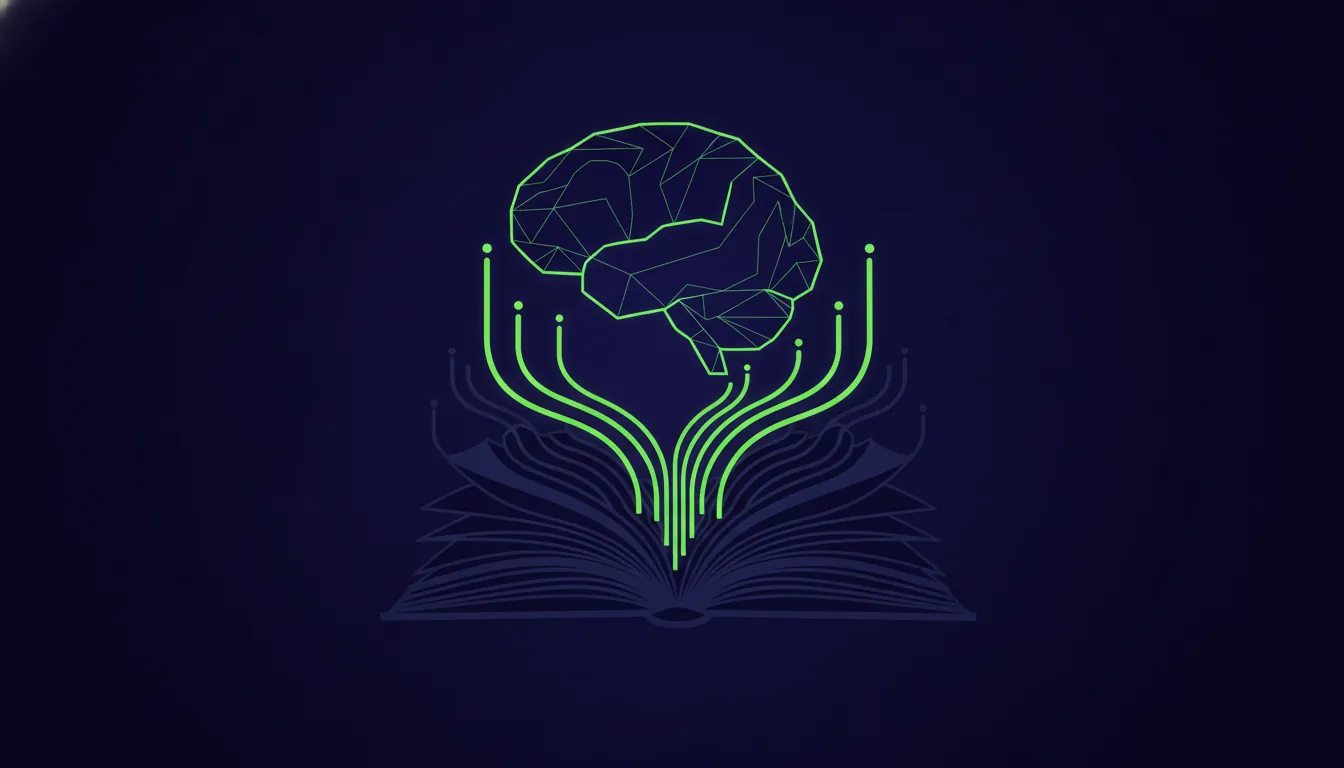 An open book and a brain silhouette representing content and AI.