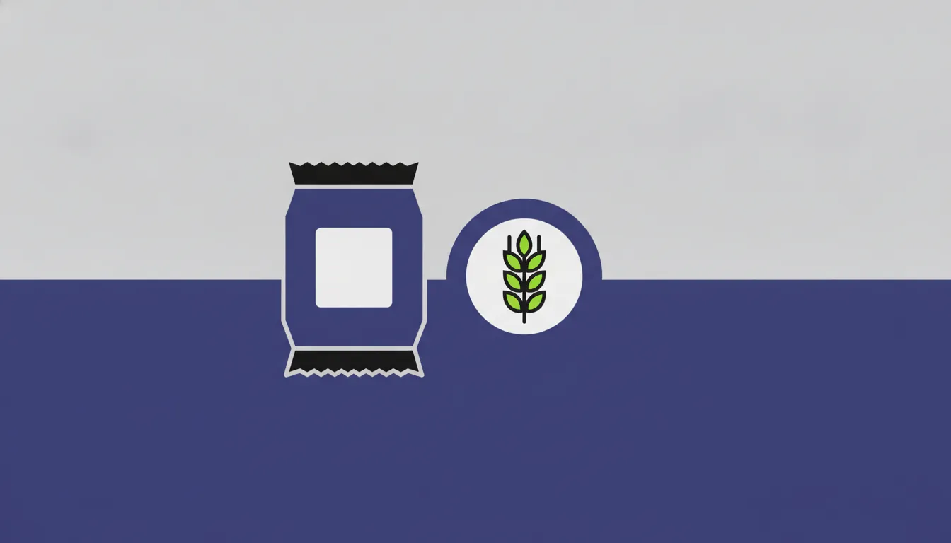Minimalist illustration of a grain package and grain icon