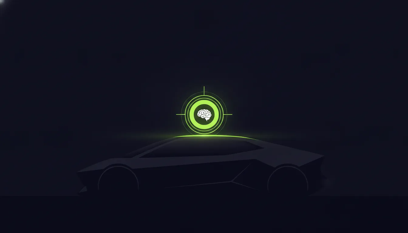 Minimalist illustration of a vehicle with a sensor icon, representing AI diagnostics.