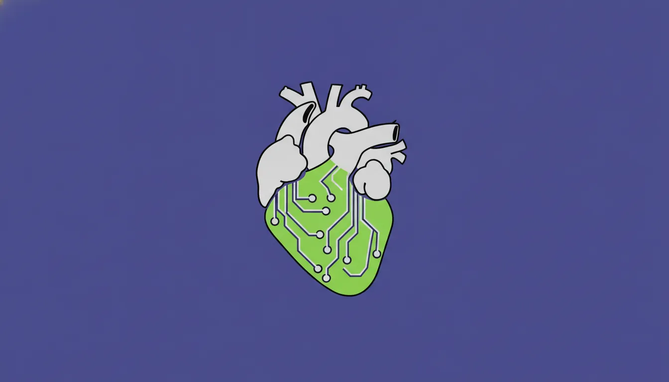 A heart silhouette with circuit patterns representing AI in healthcare.