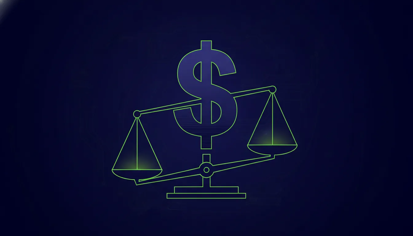 A minimalist representation of a dollar sign on scales, symbolizing financial balance.
