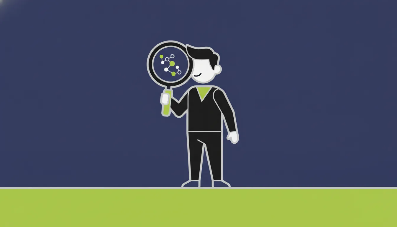 Silhouette of a computational biologist with a magnifying glass against a solid background.