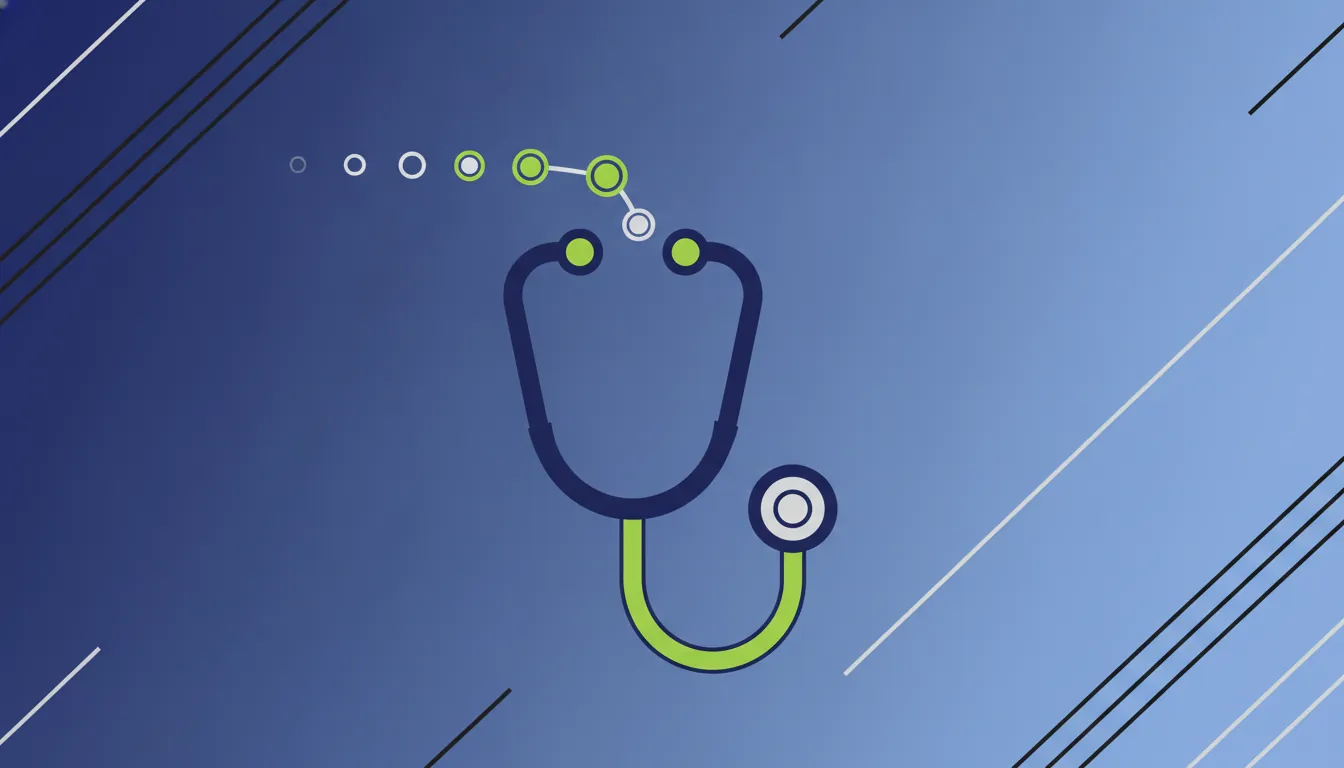 A minimalist stethoscope and data flow icon representing AI in healthcare