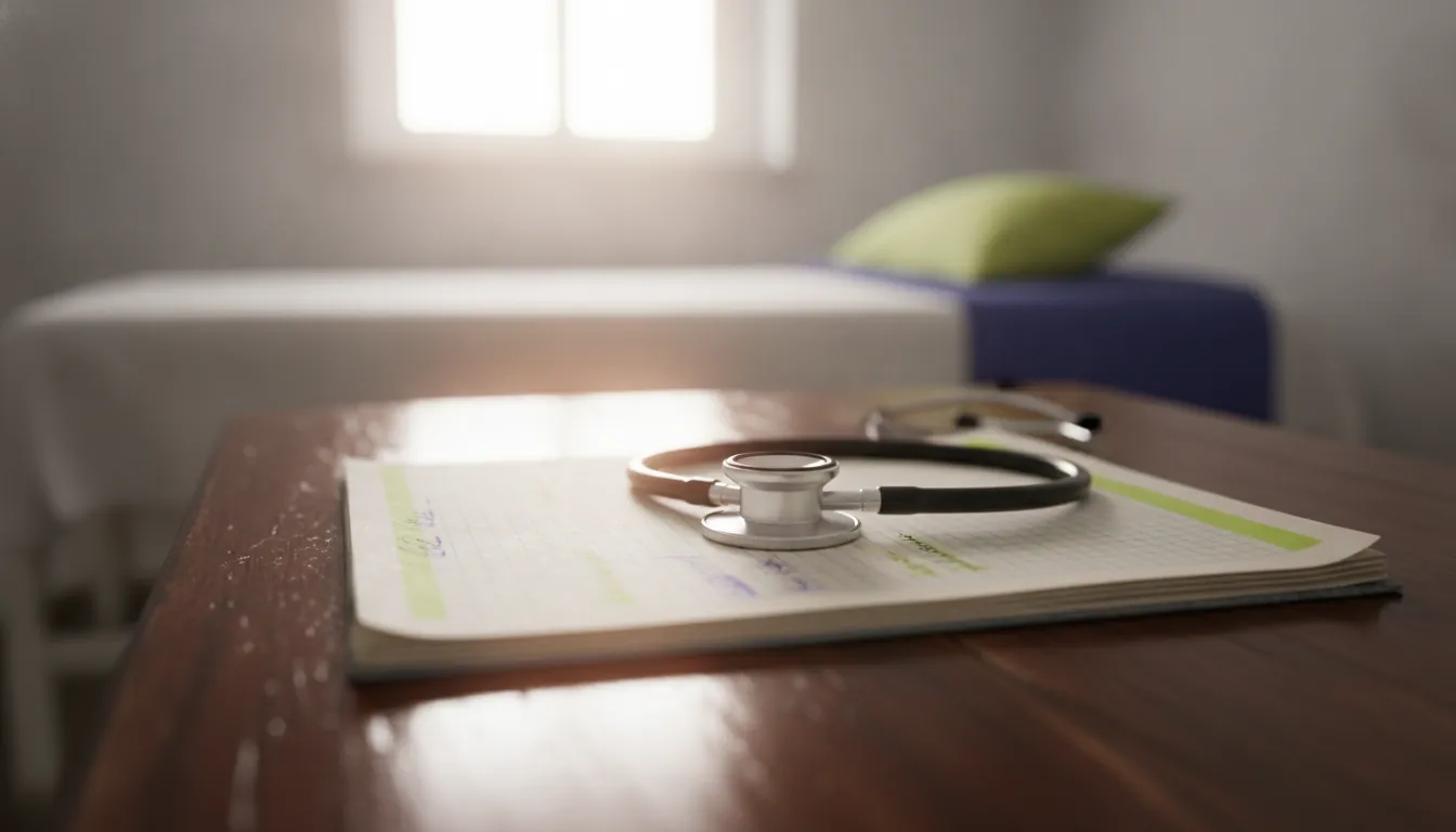 A stethoscope on a medical chart in a clinical setting