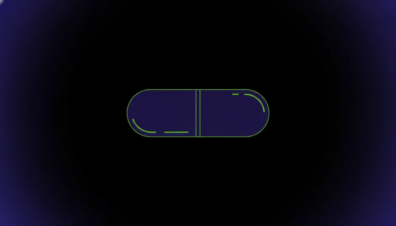 A minimalist illustration of a pill against a dark background.