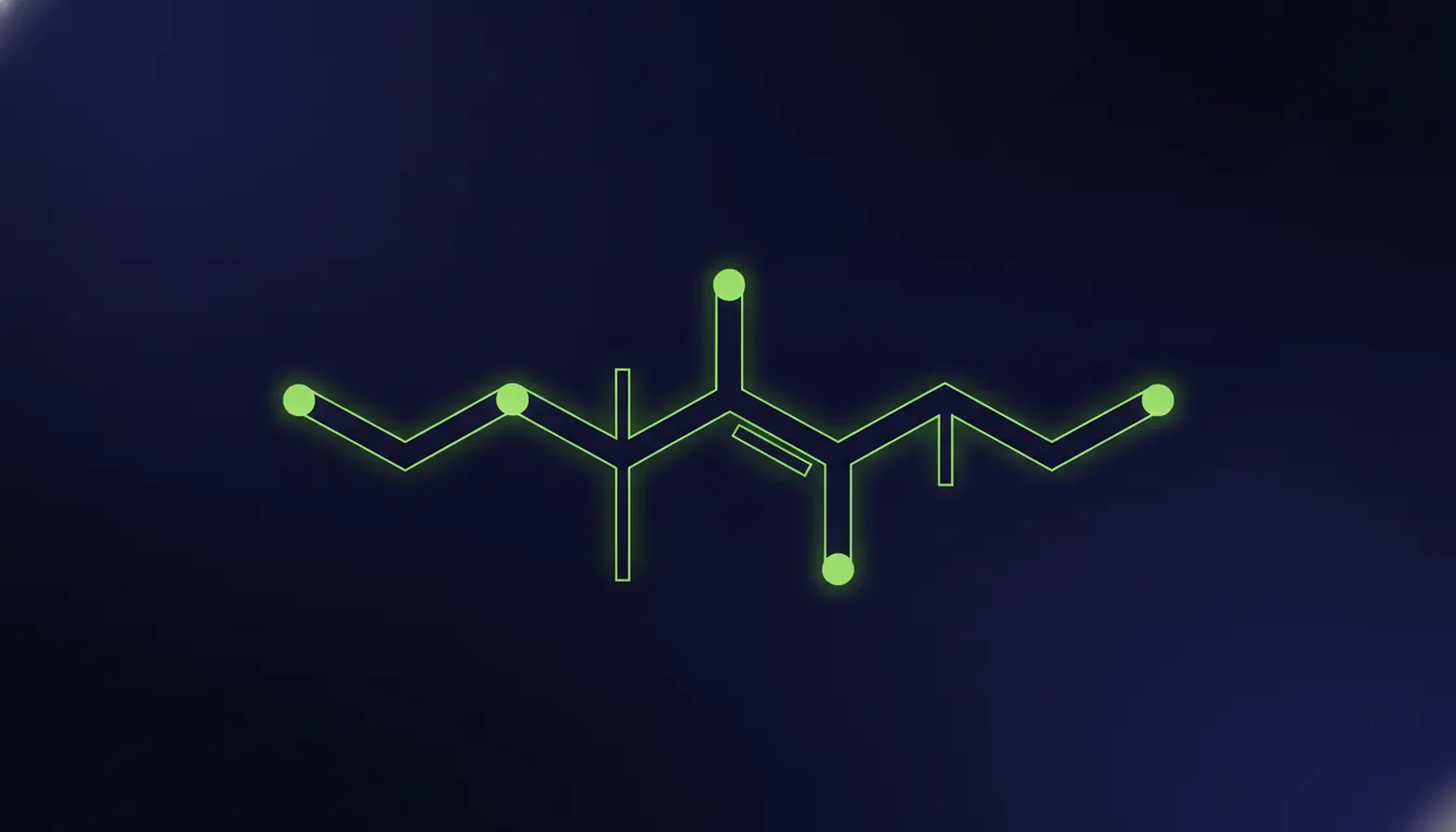 A minimalist representation of a TNIK inhibitor molecule in a dark color scheme.