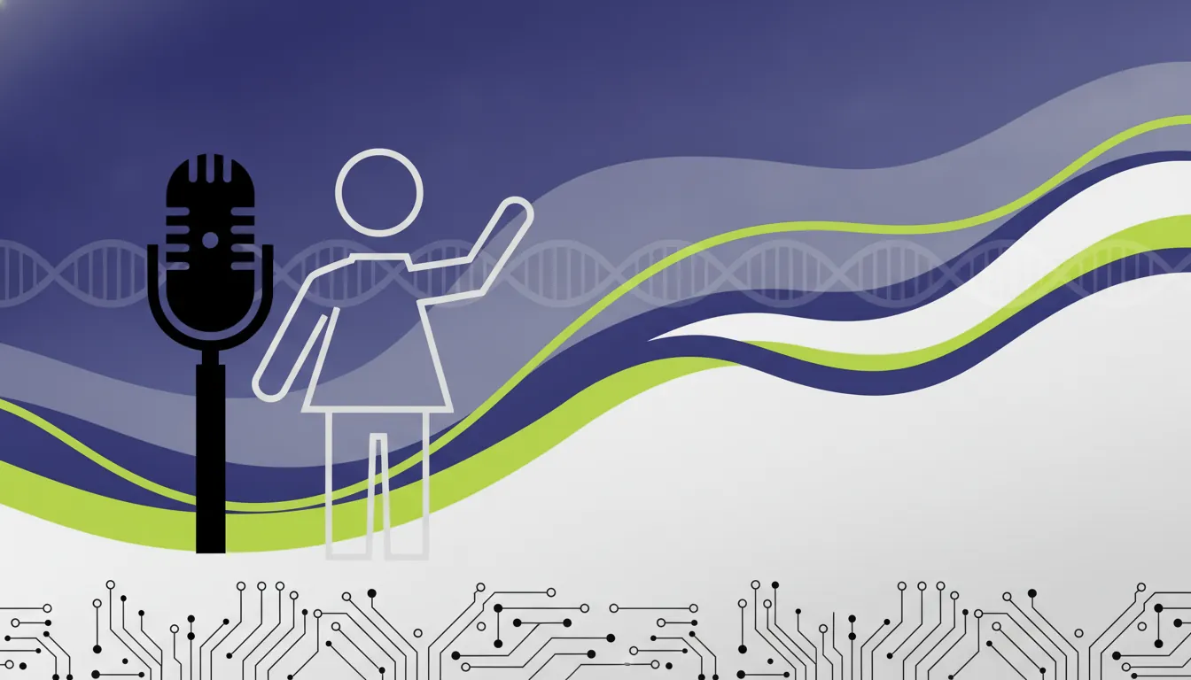 Silhouette of a microphone and a person representing leadership in biotechnology