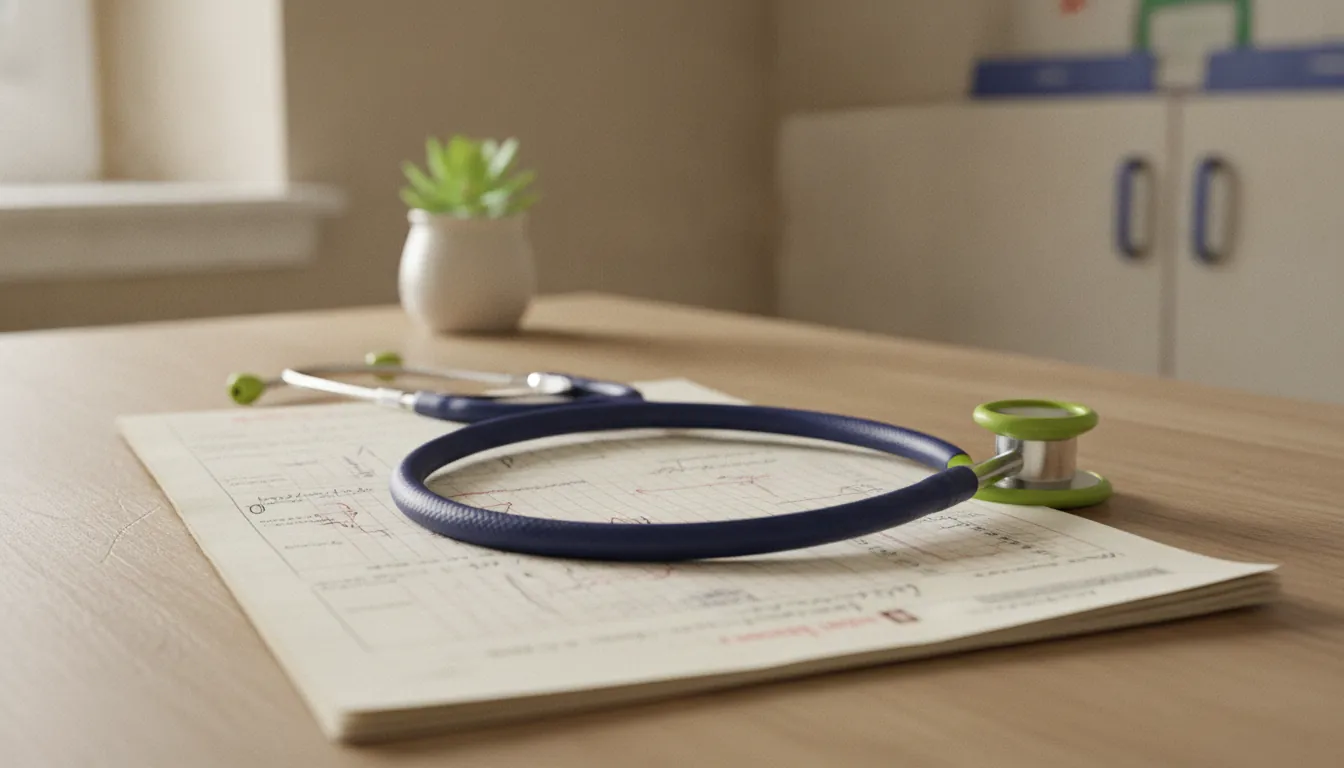 A stethoscope on a medical chart in a clinical setting
