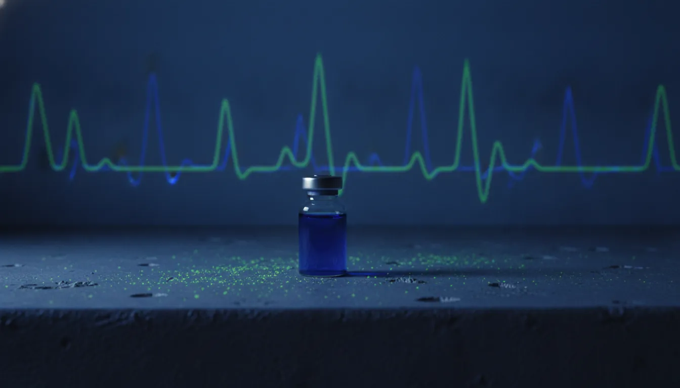 A sample vial in a dimly lit lab, reflecting FTIR spectra.