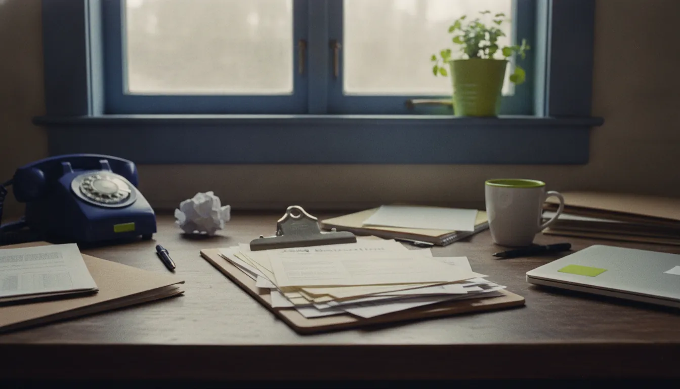 A clipboard with job applications on a desk in an office setting.