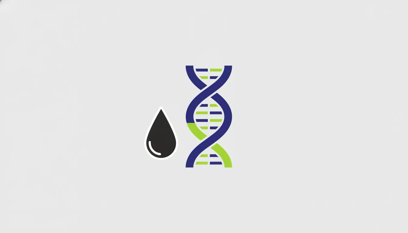 A flat illustration of a DNA strand and a blood droplet, symbolizing cancer detection technology.