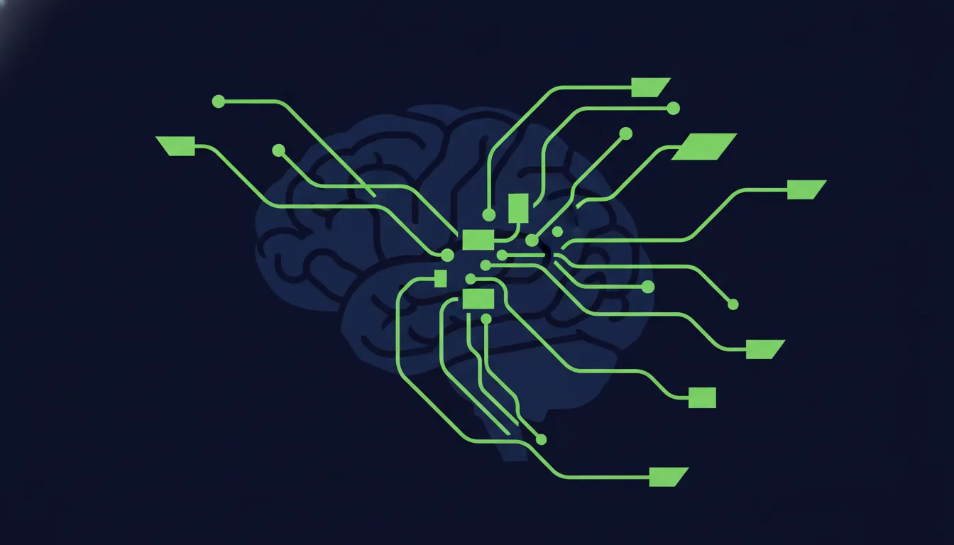 Minimalist illustration of a brain and neurons in a dark palette