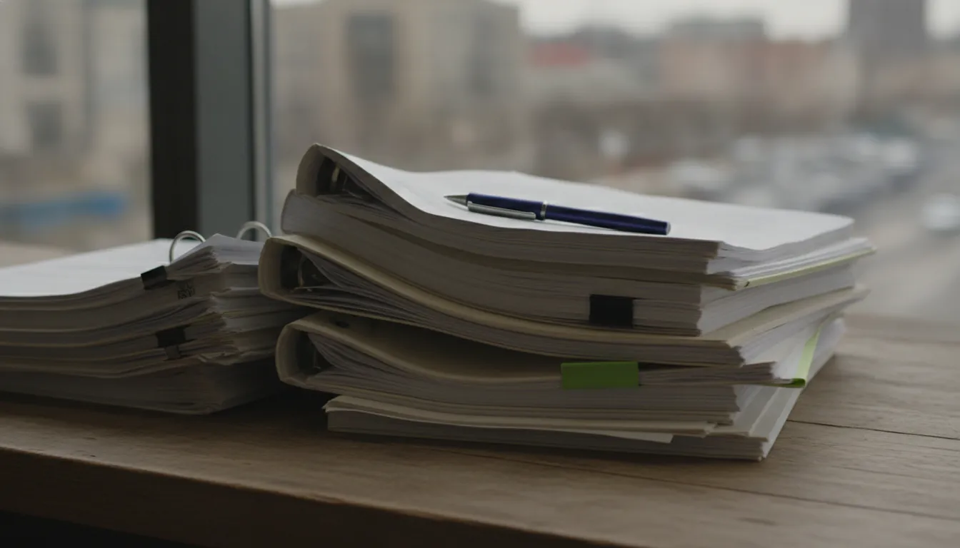 Clinical trial paperwork on a desk in a research office