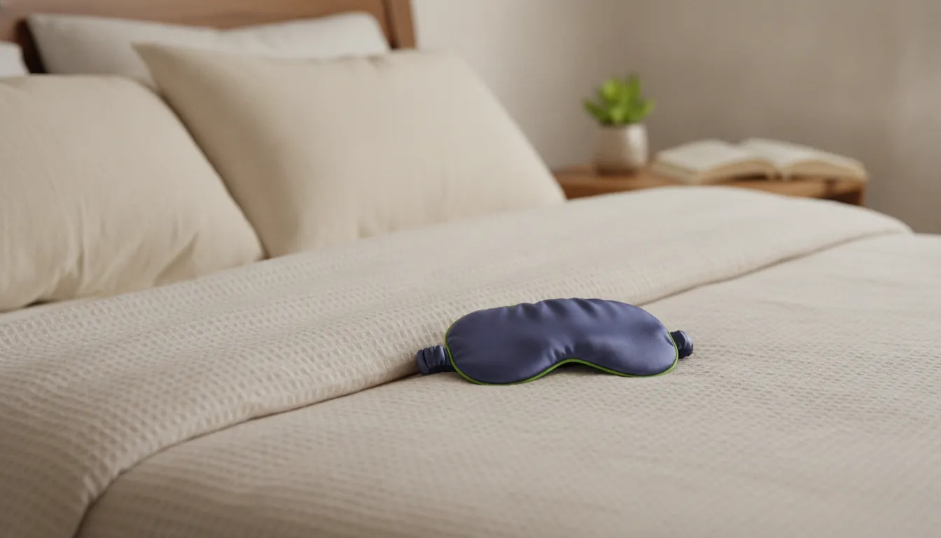 A sleep mask on a bed in a cozy bedroom setting