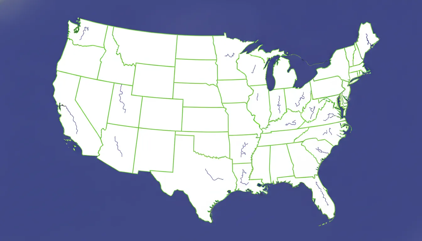 Flat design of a map silhouette representing state outlines for AI legislation