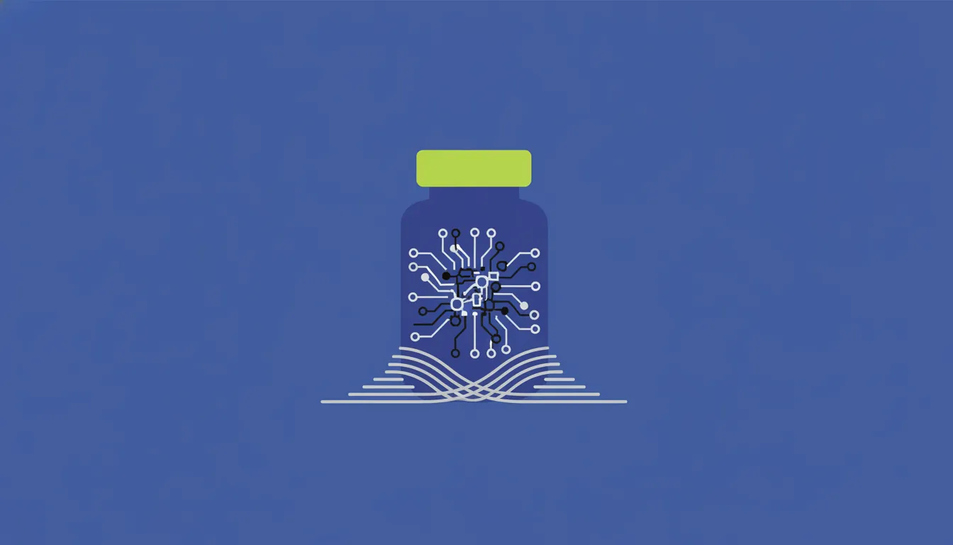 A minimalist illustration of a pill bottle representing AI in healthcare.