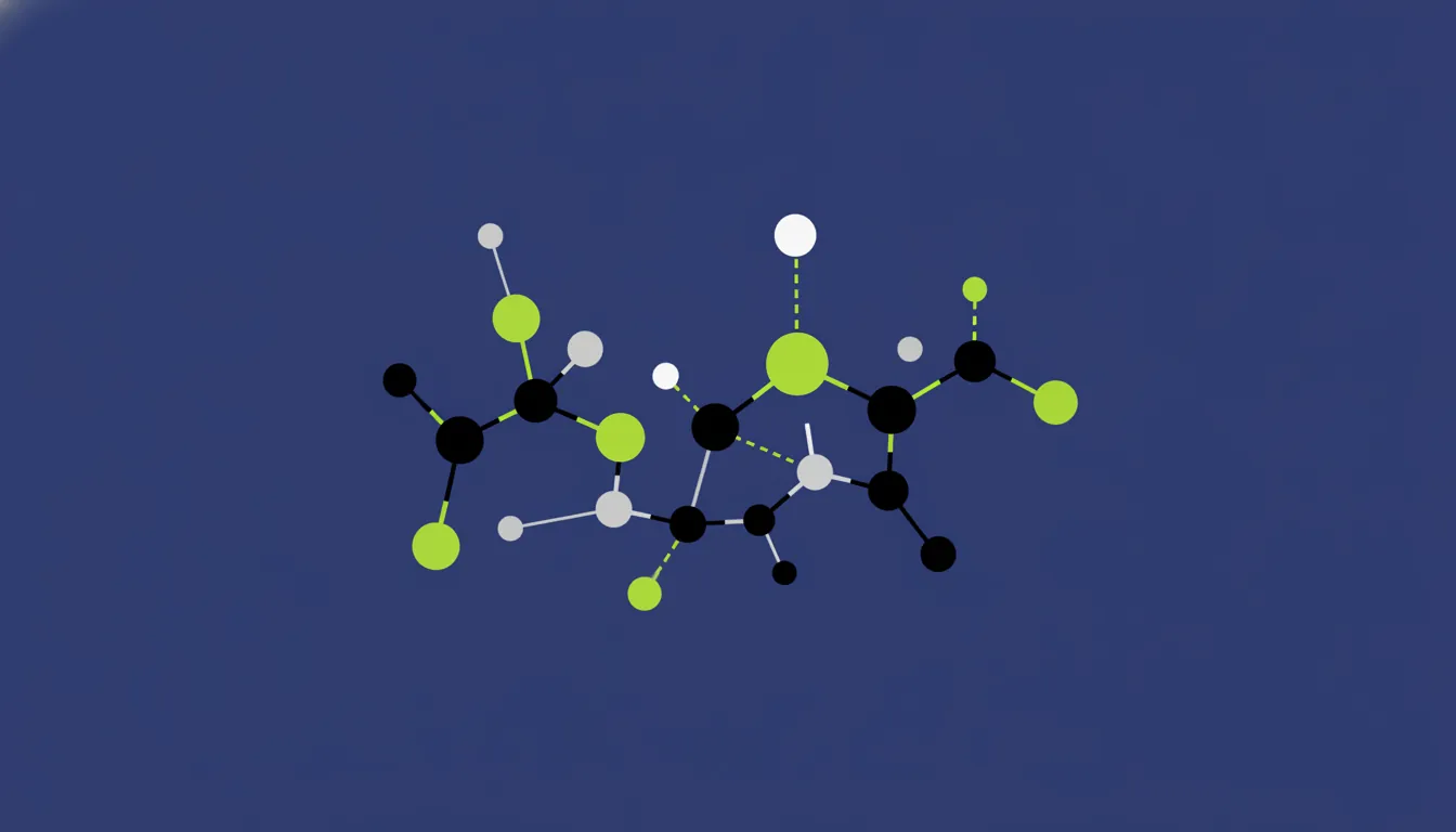 A flat illustration of a molecule representing retrosynthesis in a minimalist style.
