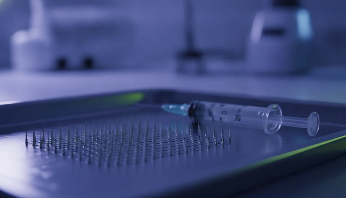 Hollow microneedles and syringe in a clinical setting