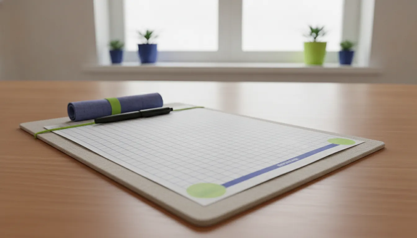 A clipboard with a data sheet in a clinical workspace