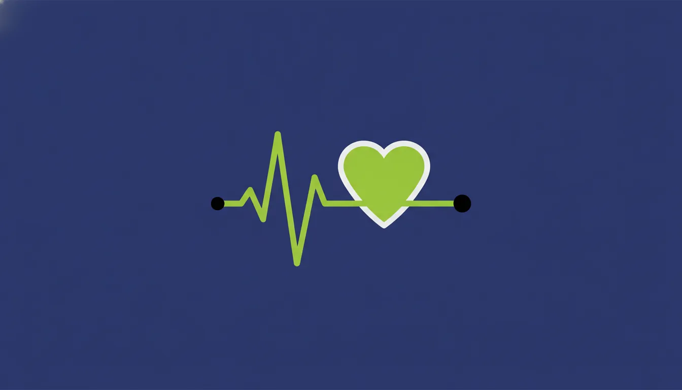 A flat illustration of an ECG monitor and heart shape on a solid background.