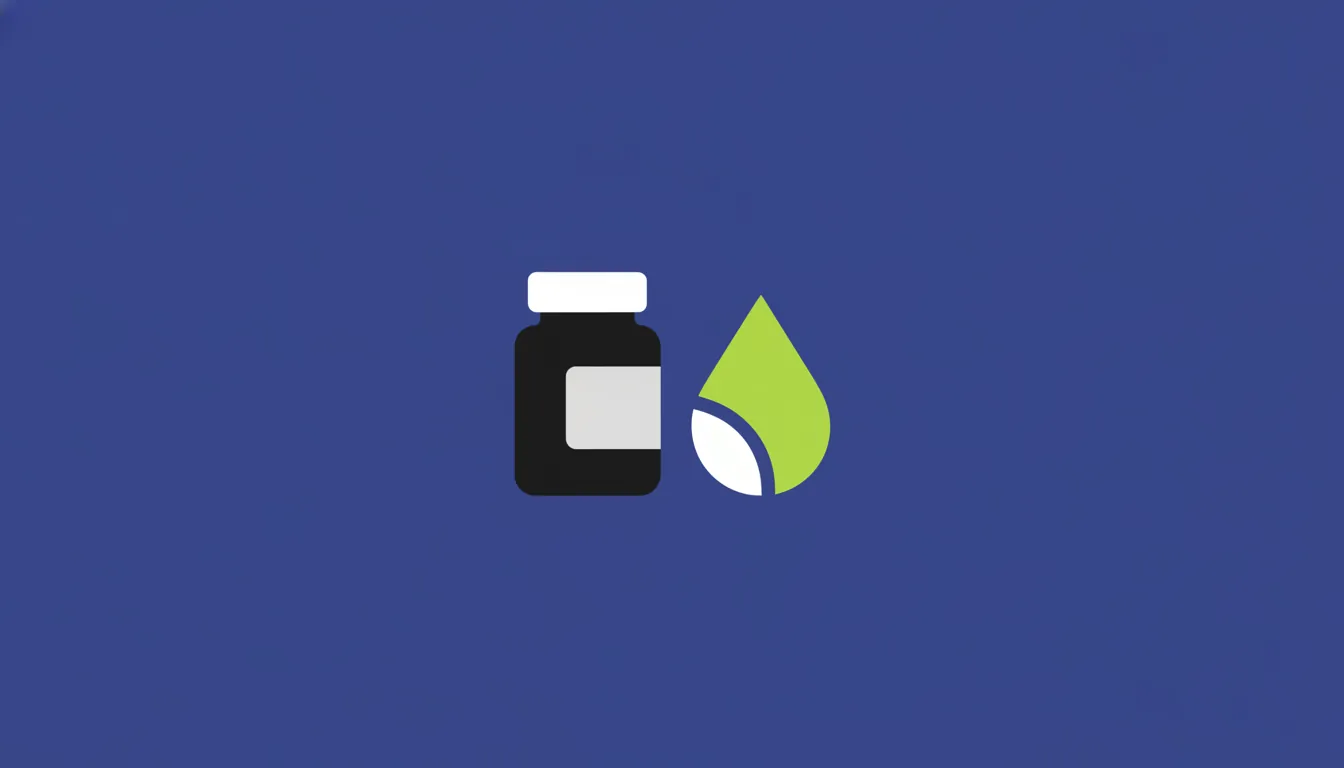 A minimalist illustration of a pill bottle and a wellness product on a solid background.