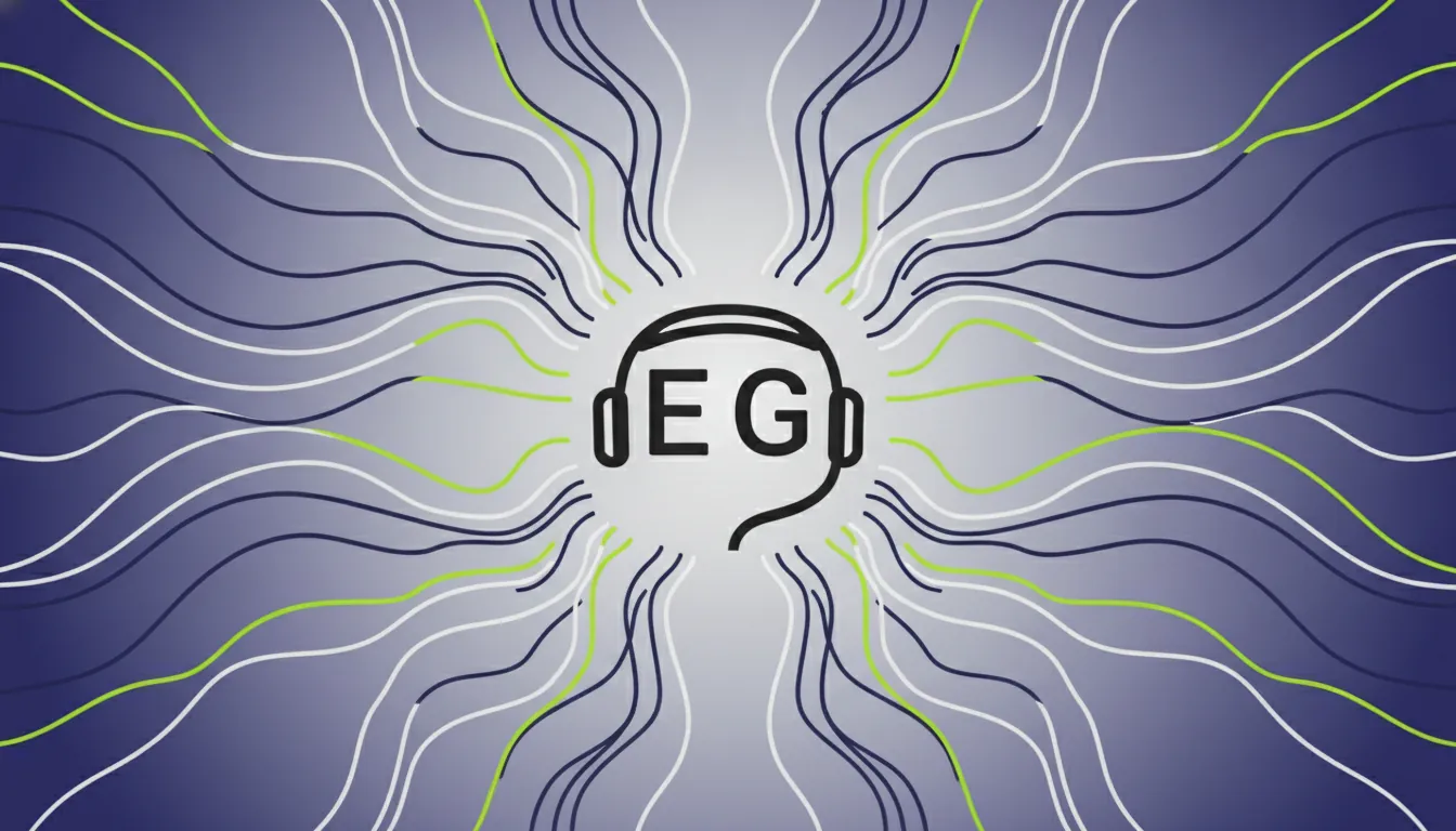 Minimalist illustration of an EEG headset and brain waves