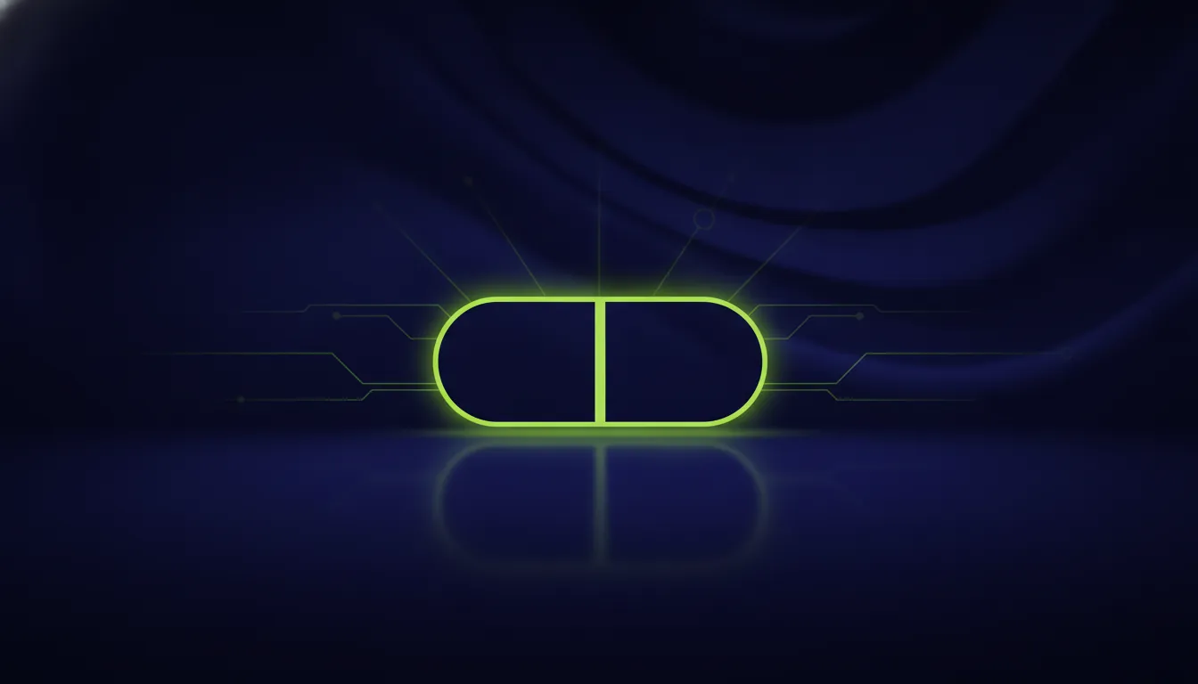 A minimalist representation of a pill in a dark color scheme, symbolizing pharmaceutical engagement.