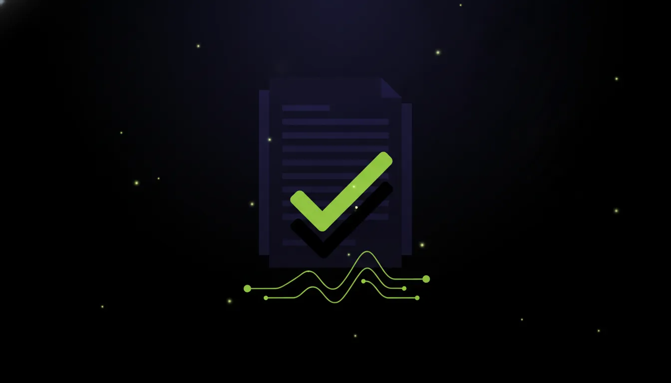 A minimalist illustration of a document with a checkmark, symbolizing certification in AI governance.