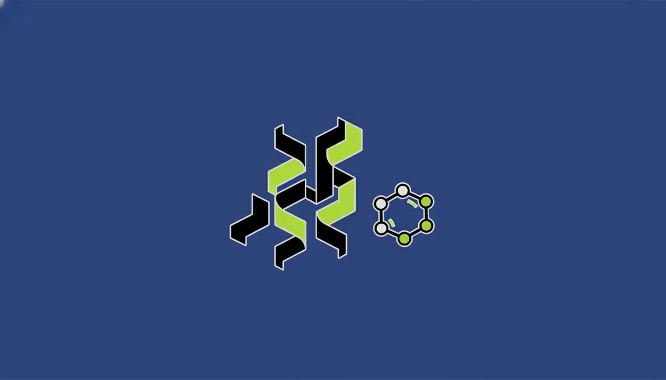 Flat illustration of a protein structure and a molecule in a minimalist style.