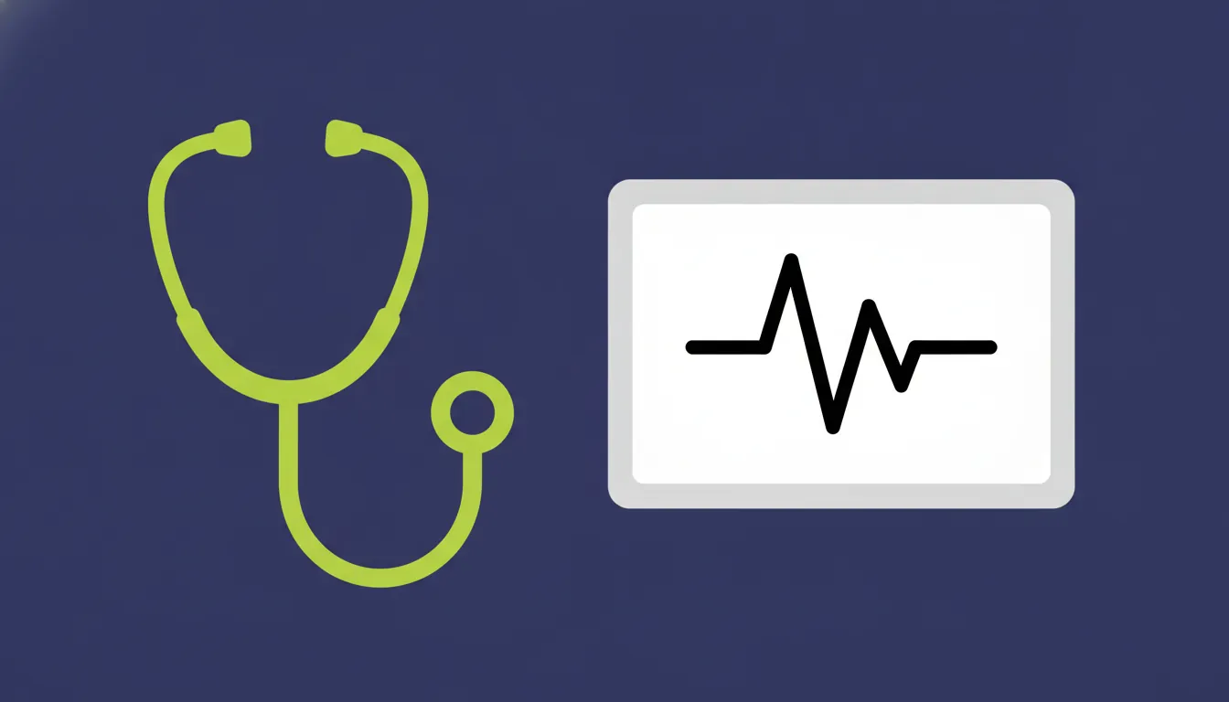 A minimalist illustration of a stethoscope and heart rate monitor on a solid background.