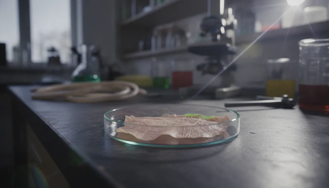 A human skin sample in a petri dish on a lab bench