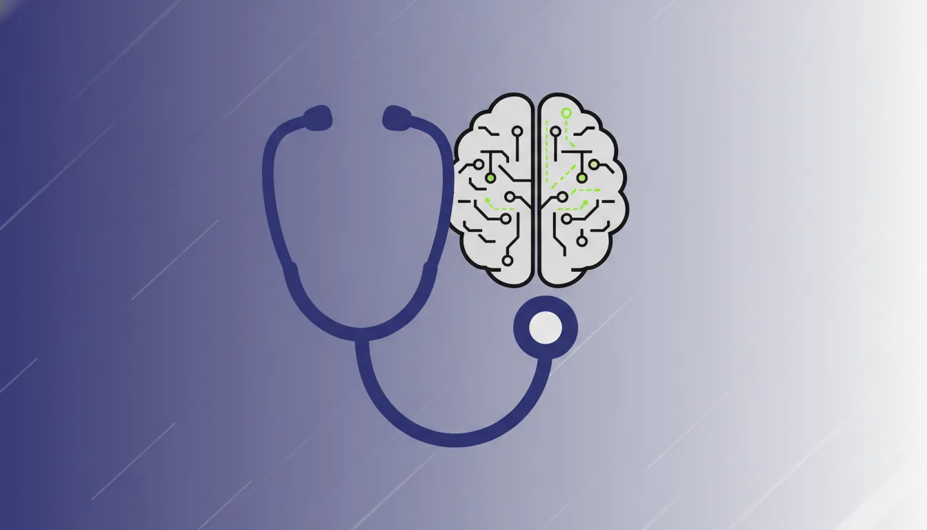 A minimalist illustration of a stethoscope and brain representing AI in healthcare.