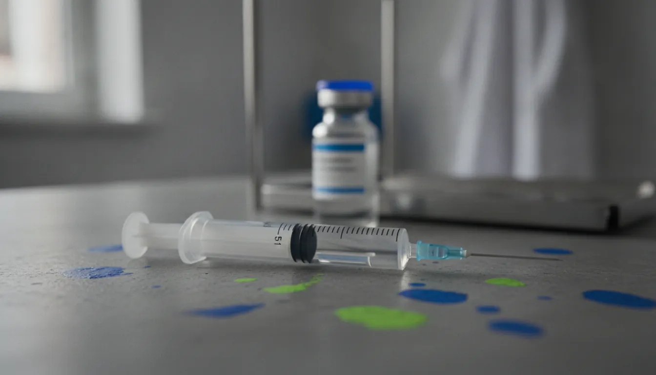 A syringe and vial in a clinical lab setting